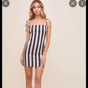 ASTR Navy and White Striped Tie-Shoulder Bodycon Dress